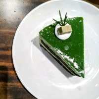 Mouth watering Charcoal Matcha Cake...