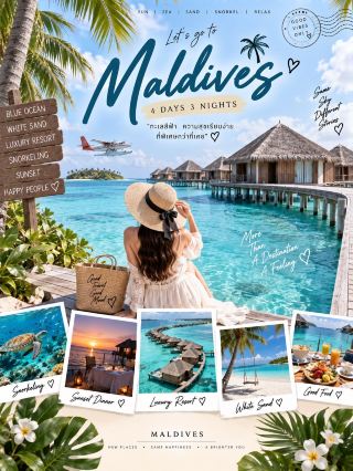 🇲🇻 MALDIVES 4 DAYS 3 NIGHTS
OCEAN • RESORT • SNORKELING • SUNSET • RELAX 🌊🤍

มัลดีฟส์ 4 วัน 3 คืน ทริปที่ไม่ต้องแพลนแน่นก็มีความสุขได้ 🏝️
ตื่นมาเจอทะเลสีฟ้า เล่นน้ำหน้าห้อง ดำน้ำดูปลา แล้วจบวันด้วยพระอาทิตย์ตก 🌅

🌊 DAY 1 | HELLO MALDIVES
✈️ เดินทางถึง Malé
🚤 ต่อเรือหรือ Seaplane ไปรีสอร์ต
🏡 Check-in ห้องพักกลางทะเล
🥥 Welcome Drink & พักผ่อน
🌅 เดินเล่นริมชายหาด ชม Sunset
🍴 Dinner ริมทะเล

🐠 DAY 2 | OCEAN DAY
☀️ Breakfast พร้อมวิวทะเล
🤿 Snorkeling ชมปลาและปะการัง
🏖️ พักผ่อนบนหาดทรายขาว
🚣 Kayak / Paddle Board
☕️ Afternoon Tea หรือคาเฟ่ริมทะเล
🌅 Sunset Dinner

🛥️ DAY 3 | ISLAND & RELAX
🍳 Breakfast
🛥️ ออก Boat Trip / Dolphin Cruise
🐬 ลุ้นเจอโลมากลางทะเล
🏝️ แวะ Sandbank ถ่ายรูป
💆♀️ ช่วงบ่าย Spa หรือพักผ่อนที่รีสอร์ต
🌅 เก็บ Golden Hour วันสุดท้าย
🍽️ Dinner ใต้แสงดาว ✨

✈️ DAY 4 | MALDIVES & GOODBYE
☕️ Breakfast แบบชิลๆ
📸 ถ่ายรูปเก็บบรรยากาศรอบรีสอร์ต
🌊 เล่นน้ำหน้าห้องเป็นครั้งสุดท้าย
🧳 Check-out
🚤 เดินทางกลับ Malé
✈️ Goodbye Maldives 🤍

🍴 MUST TRY
🐟 Maldivian Tuna • 🥥 Coconut Curry • 🦐 Fresh Seafood • 🍍 Tropical Fruits • 🥤 Fresh Coconut

💡 TRAVEL TIPS
👙 เตรียมชุดว่ายน้ำ 2–3 ชุด
🧴 ครีมกันแดดและหมวกสำคัญมาก
🤿 เช็กว่ารีสอร์ตมีอุปกรณ์ Snorkeling ให้ยืมหรือไม่
🚤 เช็กค่าเรือหรือ Seaplane ก่อนจองที่พัก
🌦️ ดูฤดูกาลและสภาพอากาศก่อนเดินทาง
📸 เตรียมกล้องกันน้ำไว้เก็บภาพใต้ทะเล

มัลดีฟส์เหมาะกับทริปที่อยากพักจริงๆ 🤍
ไม่ต้องรีบเช็กอินหลายสถานที่ แค่ทะเลใส ห้องพักสวย อาหารดี และ Sunset ทุกเย็นก็เป็นทริปที่พิเศษมากแล้ว 🌊🌅

#เที่ยวมัลดีฟส์ #Maldives #MaldivesTrip #เที่ยวต่างประเทศ