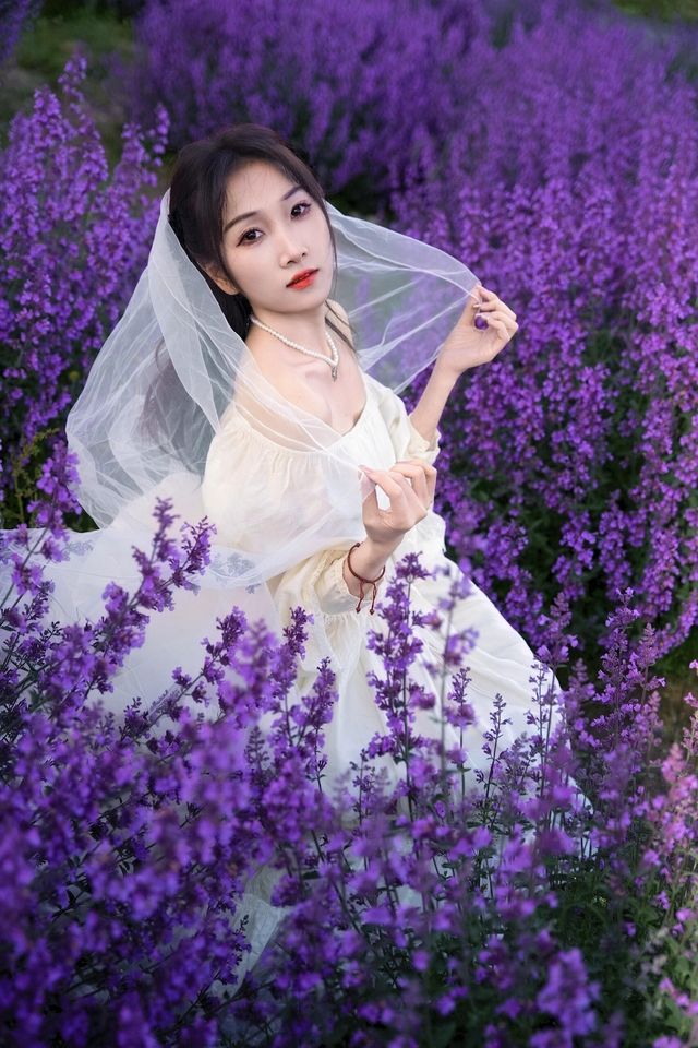 白裙與紫浪，薰衣草田裡的夏日情書