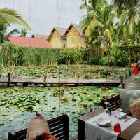 A romantic restaurant with lily pond