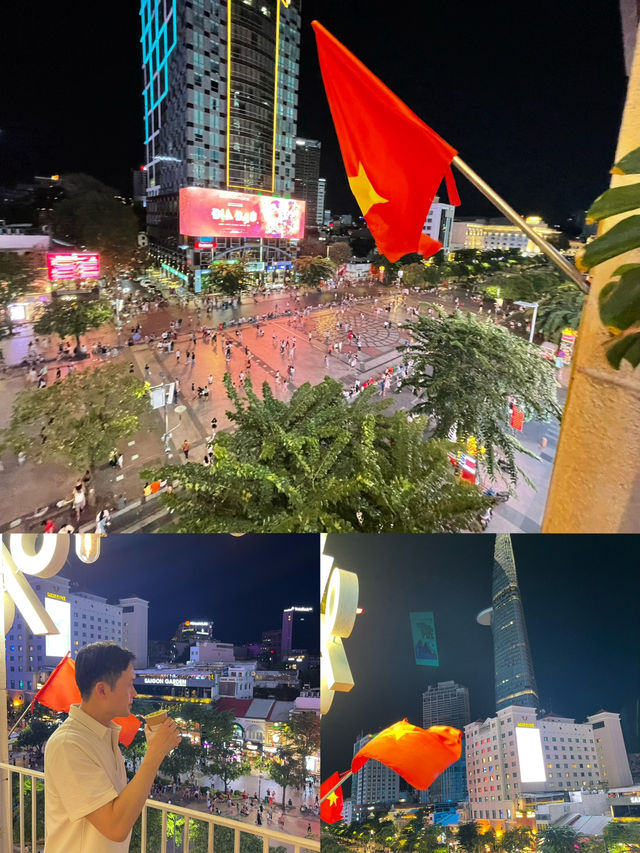 在胡志明咖啡公寓露台上，吹着微風