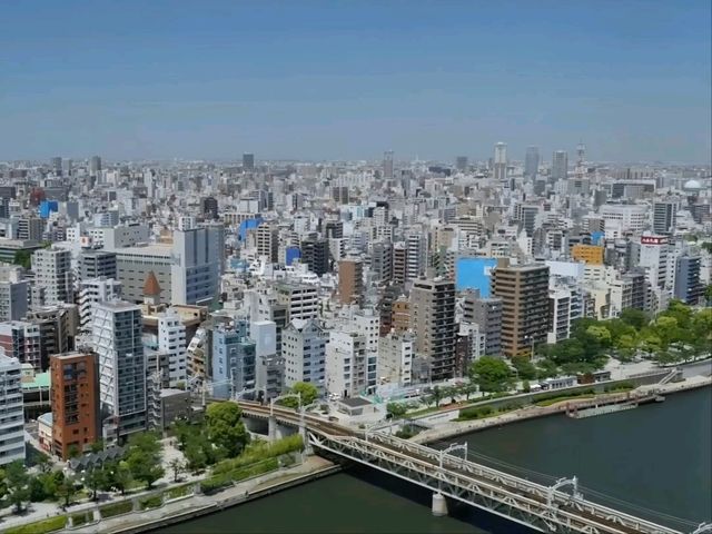 Panoramic view of of the Sumida River atop the Golden flame