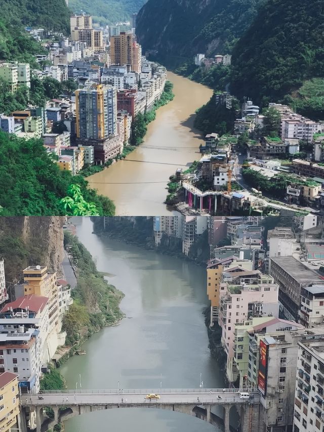 鹽津滇川咽喉處的吊腳樓影