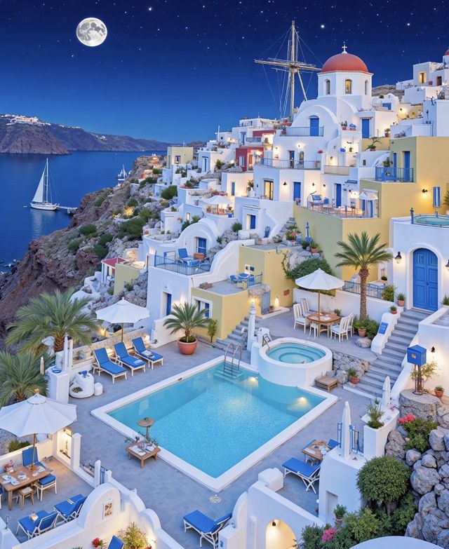 聖托里尼島絕美夜景浪漫小鎮的光影魔法