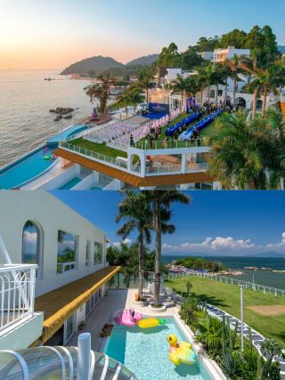 Finding a group-building villa in Huizhou really doesn't have to go through the entire network to collect the top of the endless sea view, private slide pool, sea view KTV, automatic mahjong, and wabi movies