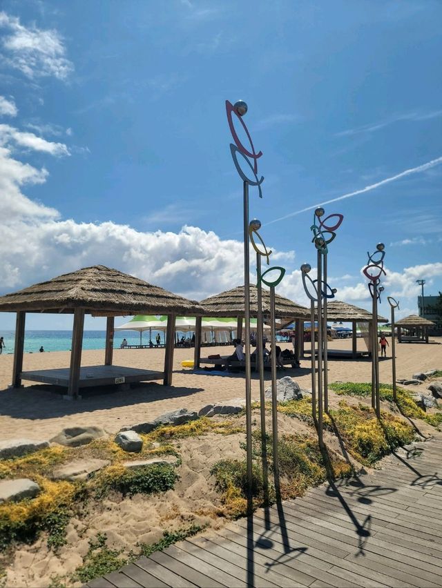 멋진 군함이 보이는 장사해수욕장🏖