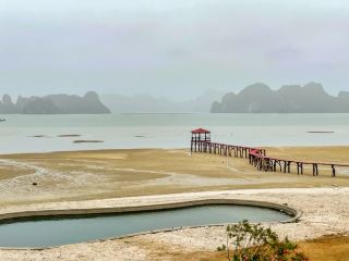 Beautiful beach and wooden bridge
