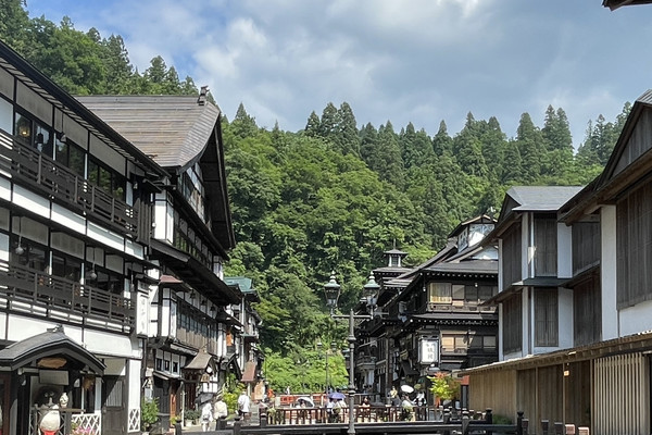 遥かな白銀の山々のふもとのサボテンのある風景 銀山温泉 - Wikipedia