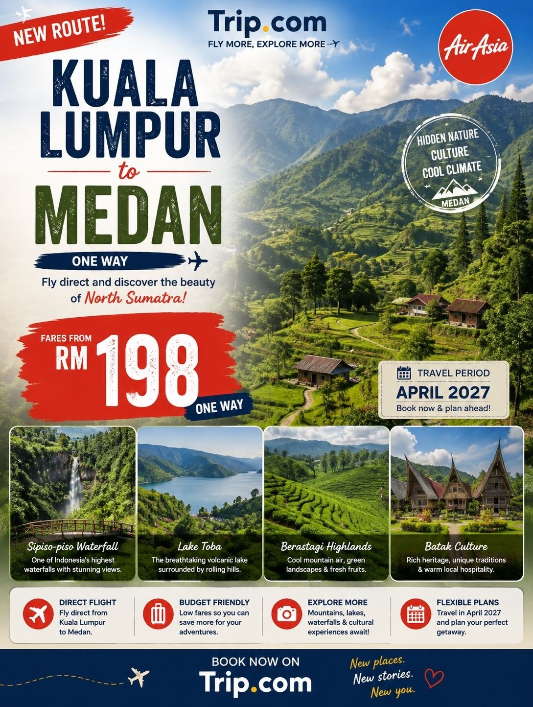 🇮🇩🌿 Kuala Lumpur to Medan — RM198 One Way! ✈️
Looking for a short getaway that combines beautiful nature, local culture, amazing food and a little adventure? Medan and North Sumatra are definitely worth putting on the list. 🇮🇩✨
For this trip, we found a Kuala Lumpur → Medan fare from just RM198 one way, with AirAsia, making Medan an interesting option for a budget-friendly escape. The suggested travel period is April 2027, giving you plenty of time to plan ahead.
🇲🇾 Kuala Lumpur → Medan 🇮🇩
💰 From RM198 one way
✈️ AirAsia
📅 Travel period: April 2027
🌿 What to See
Medan is more than just a city stop. The surrounding region is filled with lush green landscapes, mountains, waterfalls and volcanic scenery.
🏞️ Lake Toba — One of the most spectacular natural attractions in North Sumatra, surrounded by mountains and the unique culture of Samosir Island.
💦 Sipiso-piso Waterfall — A dramatic waterfall surrounded by beautiful highland scenery.
🏛️ Maimun Palace — Discover Medan's royal history and the heritage of the Malay Deli Sultanate.
🕌 Medan Grand Mosque — One of the city's most beautiful architectural landmarks.
🏯 Gunung Timur Temple — A historic Chinese temple offering another glimpse into Medan's multicultural heritage.
🌃 Merdeka Walk — A lively place to explore local food, snacks and the city's evening atmosphere.
🍜 Don't Leave Without Trying the Local Food!
One of the best reasons to visit Medan is definitely the food! 🤤
🍚 Bihun Bebek — A flavourful duck rice vermicelli dish.
🥣 Soto Medan — A rich and aromatic local-style soup that's perfect for a comforting meal.
🥭 Medan Durian — If you're a durian lover, Medan is famous for its strong, creamy and distinctive durian.
🍜 Mie Aceh — Spicy, flavourful noodles influenced by the neighbouring Aceh region.
And of course, don't be afraid to explore the local food stalls and markets — sometimes the best meals are the ones you discover along the way. ❤️
✨ Why Medan?
What makes this trip interesting is the variety you can experience in one journey. You can start with the lively atmosphere of Medan, explore its historical and cultural landmarks, venture into the green highlands, admire Lake Toba and Sipiso-piso, and finish your days trying different local dishes.
For Malaysian travellers, the relatively short journey and starting fare from RM198 one way make Medan an attractive destination for a quick getaway or as a starting point for exploring more of North Sumatra.
📌 Travel tip: The RM198 fare is a starting price and can change depending on dates and availability. Check the final fare, baggage options and flight details before booking.
🌿 Mountains. Waterfalls. Culture. Food. Adventure.
🇮🇩 Medan might just be your next North Sumatran escape.
Save this guide for your future Medan trip! ✈️❤️
#indonesiatrip #airasia #medan #southeastasia #cheapflightdeals #tripblazers #travel #staycation #naturalwonders 