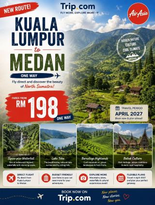 🇮🇩🌿 Kuala Lumpur to Medan — RM198 One Way! ✈️
Looking for a short getaway that combines beautiful nature, local culture, amazing food and a little adventure? Medan and North Sumatra are definitely worth putting on the list. 🇮🇩✨
For this trip, we found a Kuala Lumpur → Medan fare from just RM198 one way, with AirAsia, making Medan an interesting option for a budget-friendly escape. The suggested travel period is April 2027, giving you plenty of time to plan ahead.
🇲🇾 Kuala Lumpur → Medan 🇮🇩
💰 From RM198 one way
✈️ AirAsia
📅 Travel period: April 2027
🌿 What to See
Medan is more than just a city stop. The surrounding region is filled with lush green landscapes, mountains, waterfalls and volcanic scenery.
🏞️ Lake Toba — One of the most spectacular natural attractions in North Sumatra, surrounded by mountains and the unique culture of Samosir Island.
💦 Sipiso-piso Waterfall — A dramatic waterfall surrounded by beautiful highland scenery.
🏛️ Maimun Palace — Discover Medan's royal history and the heritage of the Malay Deli Sultanate.
🕌 Medan Grand Mosque — One of the city's most beautiful architectural landmarks.
🏯 Gunung Timur Temple — A historic Chinese temple offering another glimpse into Medan's multicultural heritage.
🌃 Merdeka Walk — A lively place to explore local food, snacks and the city's evening atmosphere.
🍜 Don't Leave Without Trying the Local Food!
One of the best reasons to visit Medan is definitely the food! 🤤
🍚 Bihun Bebek — A flavourful duck rice vermicelli dish.
🥣 Soto Medan — A rich and aromatic local-style soup that's perfect for a comforting meal.
🥭 Medan Durian — If you're a durian lover, Medan is famous for its strong, creamy and distinctive durian.
🍜 Mie Aceh — Spicy, flavourful noodles influenced by the neighbouring Aceh region.
And of course, don't be afraid to explore the local food stalls and markets — sometimes the best meals are the ones you discover along the way. ❤️
✨ Why Medan?
What makes this trip interesting is the variety you can experience in one journey. You can start with the lively atmosphere of Medan, explore its historical and cultural landmarks, venture into the green highlands, admire Lake Toba and Sipiso-piso, and finish your days trying different local dishes.
For Malaysian travellers, the relatively short journey and starting fare from RM198 one way make Medan an attractive destination for a quick getaway or as a starting point for exploring more of North Sumatra.
📌 Travel tip: The RM198 fare is a starting price and can change depending on dates and availability. Check the final fare, baggage options and flight details before booking.
🌿 Mountains. Waterfalls. Culture. Food. Adventure.
🇮🇩 Medan might just be your next North Sumatran escape.
Save this guide for your future Medan trip! ✈️❤️
#indonesiatrip #airasia #medan #southeastasia #cheapflightdeals #tripblazers #travel #staycation #naturalwonders 