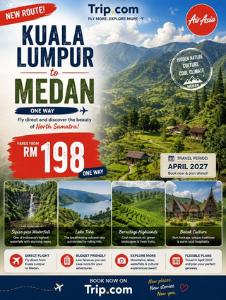 🇮🇩🌿 Kuala Lumpur to Medan — RM198 One Way! ✈️
Looking for a short getaway that combines beautiful nature, local culture, amazing food and a little adventure? Medan and North Sumatra are definitely worth putting on the list. 🇮🇩✨
For this trip, we found a Kuala Lumpur → Medan fare from just RM198 one way, with AirAsia, making Medan an interesting option for a budget-friendly escape. The suggested travel period is April 2027, giving you plenty of time to plan ahead.
🇲🇾 Kuala Lumpur → Medan 🇮🇩
💰 From RM198 one way
✈️ AirAsia
📅 Travel period: April 2027
🌿 What to See
Medan is more than just a city stop. The surrounding region is filled with lush green landscapes, mountains, waterfalls and volcanic scenery.
🏞️ Lake Toba — One of the most spectacular natural attractions in North Sumatra, surrounded by mountains and the unique culture of Samosir Island.
💦 Sipiso-piso Waterfall — A dramatic waterfall surrounded by beautiful highland scenery.
🏛️ Maimun Palace — Discover Medan's royal history and the heritage of the Malay Deli Sultanate.
🕌 Medan Grand Mosque — One of the city's most beautiful architectural landmarks.
🏯 Gunung Timur Temple — A historic Chinese temple offering another glimpse into Medan's multicultural heritage.
🌃 Merdeka Walk — A lively place to explore local food, snacks and the city's evening atmosphere.
🍜 Don't Leave Without Trying the Local Food!
One of the best reasons to visit Medan is definitely the food! 🤤
🍚 Bihun Bebek — A flavourful duck rice vermicelli dish.
🥣 Soto Medan — A rich and aromatic local-style soup that's perfect for a comforting meal.
🥭 Medan Durian — If you're a durian lover, Medan is famous for its strong, creamy and distinctive durian.
🍜 Mie Aceh — Spicy, flavourful noodles influenced by the neighbouring Aceh region.
And of course, don't be afraid to explore the local food stalls and markets — sometimes the best meals are the ones you discover along the way. ❤️
✨ Why Medan?
What makes this trip interesting is the variety you can experience in one journey. You can start with the lively atmosphere of Medan, explore its historical and cultural landmarks, venture into the green highlands, admire Lake Toba and Sipiso-piso, and finish your days trying different local dishes.
For Malaysian travellers, the relatively short journey and starting fare from RM198 one way make Medan an attractive destination for a quick getaway or as a starting point for exploring more of North Sumatra.
📌 Travel tip: The RM198 fare is a starting price and can change depending on dates and availability. Check the final fare, baggage options and flight details before booking.
🌿 Mountains. Waterfalls. Culture. Food. Adventure.
🇮🇩 Medan might just be your next North Sumatran escape.
Save this guide for your future Medan trip! ✈️❤️
#indonesiatrip #airasia #medan #southeastasia #cheapflightdeals #tripblazers #travel #staycation #naturalwonders 