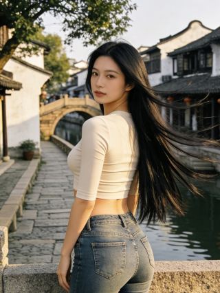 Ink Wash Painting Xitang at Dusk