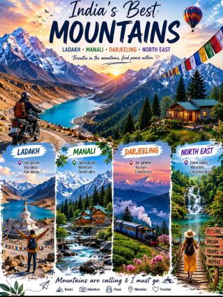  India’s mountain destinations are truly magical, and places like Ladakh, Manali, Darjeeling, and the North East offer some of the most unforgettable experiences 🌄✨

Ladakh is a dream for adventure lovers 🏔️ From high-altitude passes to stunning blue lakes, its raw beauty feels almost unreal. The peaceful monasteries and scenic roads make every moment special 🚵♂️

Manali is perfect for both thrill and relaxation 🌲 Whether it’s snow-capped peaks, river rafting, or cozy cafes, it offers the perfect balance of adventure and calm vibes ❄️

Darjeeling brings a unique charm with its lush tea gardens and iconic toy train 🚂 The cool weather and breathtaking Himalayan views make it a peaceful escape 🍃

The North East is like a hidden paradise 💚 With waterfalls, green valleys, and rich culture, it feels untouched and pure. Places like Meghalaya and Arunachal Pradesh are perfect for nature lovers 🌿

Overall, these mountain destinations showcase the true beauty of India—diverse, peaceful, and full of adventure ❤️ Whether you seek thrill or serenity, the mountains are always calling! 🏕️✨