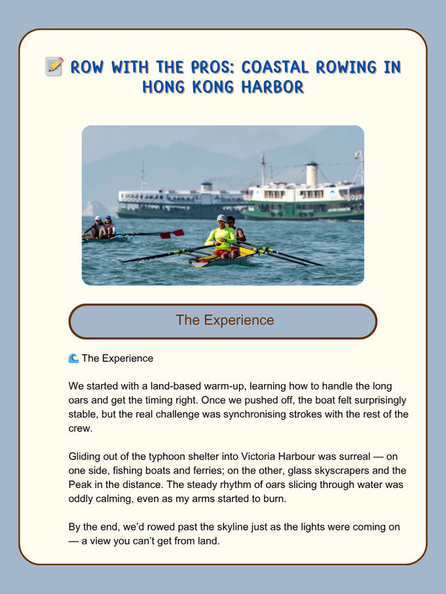 📝 Row with the Pros: Coastal Rowing in Hong Kong Harbor