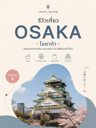 🇯🇵 รีวิวเที่ยว “โอซาก้า (Osaka)” เมืองแห่งของกิน สวนสนุก และสีสันยามค่ำคืน 🍜🎡

หากโตเกียวคือเมืองหลวงแห่งความทันสมัย โอซาก้า (Osaka) ก็คือเมืองแห่งอาหารอร่อยและบรรยากาศสุดคึกคัก ที่ได้รับฉายาว่า “ครัวของญี่ปุ่น” (Japan’s Kitchen) เพราะเต็มไปด้วยร้านอาหารชื่อดังและสตรีทฟู้ดรสเยี่ยม นอกจากนี้ยังมีแหล่งช้อปปิ้ง สวนสนุกระดับโลก และสถานที่ท่องเที่ยวทางประวัติศาสตร์ครบจบในเมืองเดียว

⸻

📍5 สถานที่ห้ามพลาด

1. Dotonbori

แลนด์มาร์กชื่อดังของโอซาก้า เดินเล่นริมคลอง ถ่ายรูปกับป้ายกูลิโกะ (Glico Running Man) และชิมสตรีทฟู้ดชื่อดังตลอดทั้งถนน

2. Osaka Castle

ปราสาทโอซาก้า หนึ่งในสัญลักษณ์สำคัญของเมือง รายล้อมด้วยสวนสวย เหมาะทั้งช่วงซากุระและใบไม้เปลี่ยนสี

3. Universal Studios Japan (USJ)

สวนสนุกระดับโลกที่รวมโซนยอดฮิตอย่าง Super Nintendo World™ และ The Wizarding World of Harry Potter™ เหมาะกับทุกวัย

4. Shinsekai & Tsutenkaku Tower

ย่านเมืองเก่าที่เต็มไปด้วยร้านคุชิคัตสึ บรรยากาศย้อนยุค พร้อมหอคอยสึเท็นคาคุที่เป็นอีกหนึ่งสัญลักษณ์ของโอซาก้า

5. Umeda Sky Building

จุดชมวิวเมืองโอซาก้าแบบ 360 องศา โดยเฉพาะช่วงพระอาทิตย์ตกและกลางคืน โรแมนติกและสวยงามมาก

⸻

🍜 อาหารที่ต้องลอง

🐙 ทาโกะยากิ

🥞 โอโคโนมิยากิ

🍢 คุชิคัตสึ

🍜 ราเมน

🦀 ปูยักษ์คานิโดราคุ

🍣 ซูชิสด

🍮 ชีสเค้ก Rikuro

⸻

🎁 ของฝากยอดนิยม

🧀 Rikuro Cheesecake

🍪 Glico และ Pocky

🍫 Royce Chocolate

🦑 ขนมปลาหมึกอบ

🎌 สินค้า Universal Studios Japan

⸻

🚆 วิธีการเดินทาง

· ใช้บัตร ICOCA, Suica หรือ PASMO ได้
· Osaka Metro เดินทางสะดวกทั่วเมือง
· JR Osaka Loop Line เชื่อมต่อสถานที่ท่องเที่ยวหลัก
· หากเที่ยวหลายวัน แนะนำ Osaka Amazing Pass ซึ่งรวมค่าเข้าสถานที่หลายแห่งและใช้รถไฟใต้ดินได้ตามเงื่อนไขของบัตร

⸻

💰 งบประมาณโดยประมาณ (ไม่รวมตั๋วเครื่องบิน)

🏨 ที่พัก : 2,000–5,500 บาท/คืน

🍜 ค่าอาหาร : 250–1,200 บาท/มื้อ

🚆 ค่าเดินทาง : 250–700 บาท/วัน

🎟️ ค่าเข้าสถานที่ : 300–3,500 บาท (ขึ้นอยู่กับสถานที่)

⸻

🌸 ไปช่วงไหนดี?

🌸 มีนาคม–เมษายน : ซากุระบานทั่วเมือง

☀️ พฤษภาคม : อากาศเย็นสบาย เดินเที่ยวได้ทั้งวัน

🎆 กรกฎาคม : เทศกาลและดอกไม้ไฟ

🍁 ตุลาคม–พฤศจิกายน : ใบไม้เปลี่ยนสี อากาศกำลังดี

❄️ ธันวาคม : ประดับไฟฤดูหนาวสุดโรแมนติก

⸻

💡 ทริคเที่ยวโอซาก้า

✅ ซื้อ Osaka Amazing Pass หากมีแพลนเที่ยวหลายจุด จะช่วยประหยัดค่าใช้จ่าย

✅ ย่านโดทงโบริคึกคักที่สุดในช่วงเย็นถึงค่ำ เหมาะสำหรับเดินเล่นและชิมของอร่อย

✅ หากจะเที่ยว USJ ควรซื้อตั๋วและ Express Pass ล่วงหน้า โดยเฉพาะช่วงวันหยุด

✅ ร้านอาหารชื่อดังหลายแห่งมีคิวค่อนข้างยาว แนะนำไปก่อนเวลาอาหารเล็กน้อย

⸻

โอซาก้าเป็นเมืองที่เต็มไปด้วยเสน่ห์ ทั้งอาหารรสเลิศ แหล่งช้อปปิ้ง สวนสนุกระดับโลก และผู้คนที่เป็นมิตร เหมาะสำหรับทั้งนักท่องเที่ยวที่มาเยือนญี่ปุ่นครั้งแรก และผู้ที่อยากสัมผัสบรรยากาศเมืองญี่ปุ่นในมุมที่สนุกและเป็นกันเอง หากมีเวลา 3–4 วัน รับรองว่าเที่ยวได้แบบเต็มอิ่มและมีความทรงจำดี ๆ กลับบ้านแน่นอน 🇯🇵✨

#เที่ยวญี่ปุ่น #Osaka #JapanTravel #รีวิวโอซาก้า #เที่ยวโอซาก้า