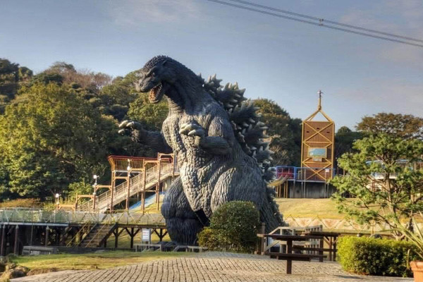 🌸🦖 A sea of Cosmos flowers… with a giant Godzilla hiding nearby