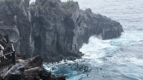 静岡・伊豆|大室山の溶岩が相模湾に流れ込んだ漆黒の断崖、門脇つり橋で波音を感じる絶景散歩。 — traveler post in 大島