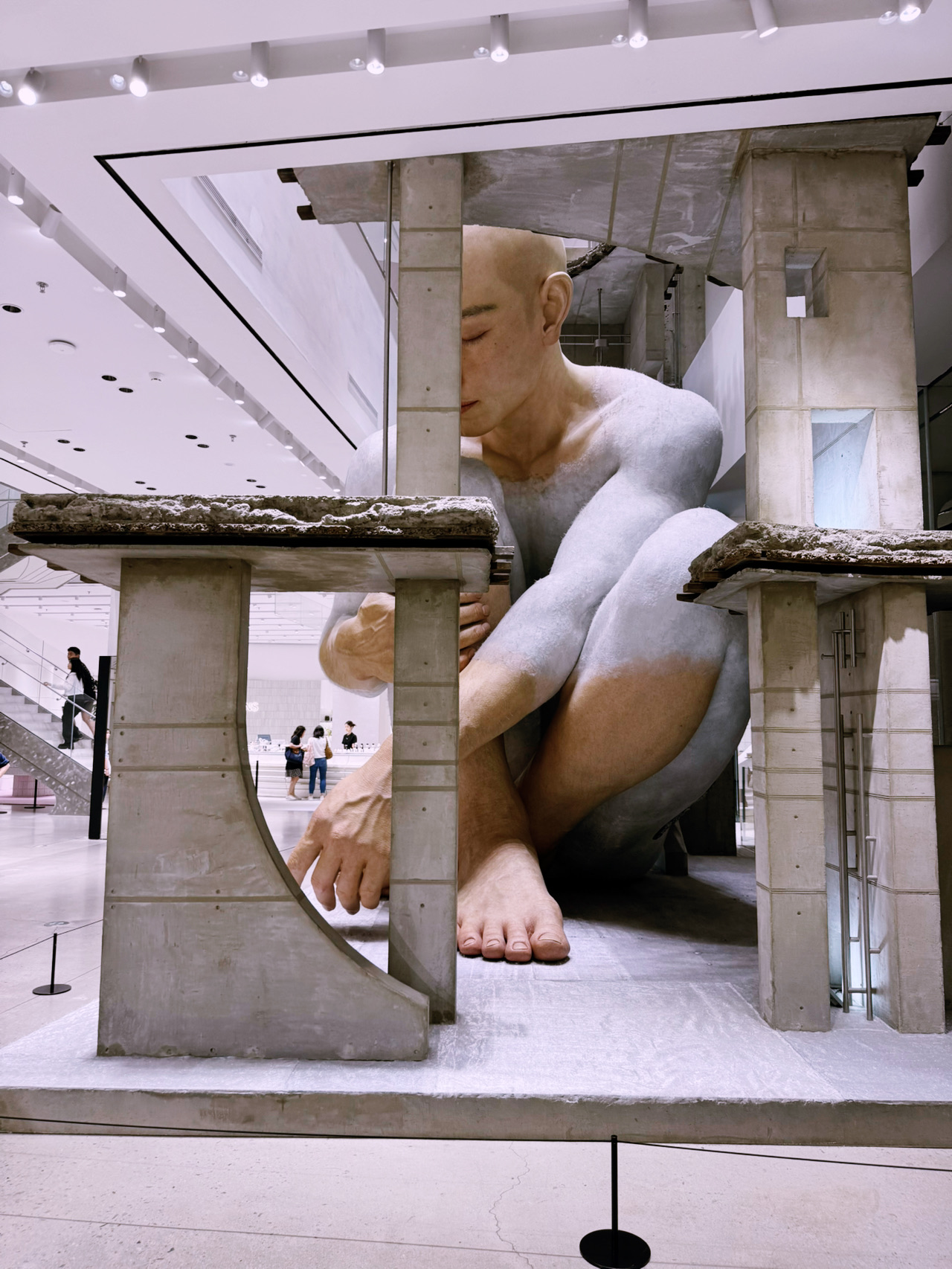 #cultureshock 

I am still trying to process what I just saw in Shenzhen. Honestly, I just walked into the MixC World mall to grab a coffee, but I ended up standing there frozen for an entire hour, staring at… giant, terrifyingly realistic sleeping humans.
I’m talking about the new HAUS NOWHERE space by Gentle Monster. This is not just an eyewear store; it is a surreal art exhibition that literally gave me goosebumps. Right at the entrance, you are hit with these colossal, two-story-high figures of "The First Humans." They are sitting there, curled up, and they look so incredibly alive that I genuinely stopped in my tracks, half-expecting them to open their eyes or breathe. The skin texture, the subtle veins—the level of detail is just insane.
What shocked me the most:

· The scale: The figures are so massive that you instantly feel like a tiny ant standing next to them. It triggers a strange, overwhelming feeling.
· The bizarre vibe: On the upper floors, there are massive bison standing against a backdrop of Martian-like hills. It is highly conceptual, but to be honest, it felt a bit eerie and post-apocalyptic.
· The chaos: I arrived around 3:00 PM on a weekday, and the place was packed. I had to dodge TikTokers and wait for about 10 minutes just to get one clean shot without someone's head in the frame.

Back home, malls are just places to buy clothes. Here in Shenzhen, they turn a retail store into a museum-level, mind-bending art show for free. Coming from my cultural background, seeing this level of budget and tech poured into a shop entrance was a total system shock.
Have you ever experienced a retail space that completely blew your mind or felt a bit too eerie? Let's talk in the comments! 👇

📍 How to find it 

📍 Name (EN): HAUS NOWHERE SHENZHEN (inside MixC World) 深圳 (万象天地店)
 Address (EN): No. 19, Tonggu Road, Nanshan District, Shenzhen, Guangdong Province 广东省深圳市南山区铜鼓路19号 (深圳万象天地)
💎How to get there: Take Metro Line 1 to Hi-Tech Park Station (高新园站), Exit A. The HAUS NOWHERE space is located in the High Street area of the mall.
