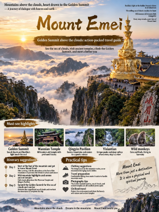 How to explore Mount Emei? Experience the sea of clouds, ancient temples, and forests in one go.