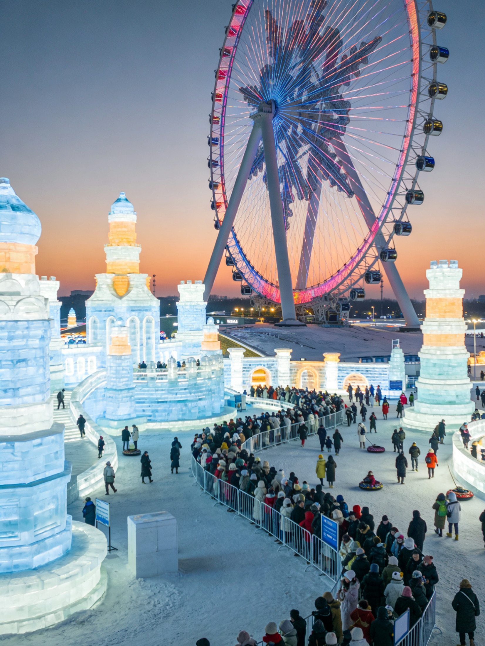 Harbin Ice and Snow World is a must-visit winter ice and snow kingdom❄️! Giant ice sculpture castles, kilometer-long ice slides, dreamy light shows—all here. Visiting in late December lets you see the newly built ice sculptures, like stepping into a fairy tale world, perfect for photos~
Must-visit attractions
1️⃣ Main Tower "Crown of Ice and Snow": an incredibly stunning ice sculpture castle! Over 30 meters tall, when lit up it looks like a crystal palace. Photos at night are super dreamy, wearing light-colored clothes makes your pictures pop~
2️⃣ Super Large Slide: a thrilling kilometer-long ice slide! 500 meters long with a big drop, sliding down on a snow tube is super relieving. Lots of people queue, so head straight there when the park opens to avoid waiting~
3️⃣ Snowflake Ferris Wheel: 120 meters high for panoramic views! Watch the Ice and Snow World night scene from a transparent cabin. Sitting at dusk lets you see the sunset, very romantic~
4️⃣ Dream Stage: the ice and snow version of "Disney"! Every night there’s a mass rabbit dance and ice snow disco, with a DJ pumping up the atmosphere. You can even sweat in the cold weather~
5️⃣ Harbin Ice Show Theater: international-level ice performances! Combining acrobatics, dance, and figure skating, performers wear gorgeous costumes with dazzling lighting. Book in advance~
6️⃣ Twelve Zodiac Ice Sculptures: super cute zodiac ice sculptures! Each zodiac is adorable, finding your own zodiac for photos is super fun. The lighting at night is very warm and cozy~
7️⃣ Ice and Snow Fun Zone: a collection of snow activities! Snowmobiles, snow tube drifting, ice bicycles—playing in the cold is super warming, great for kids~
8️⃣ Ice and Snow Food Hall: eat while you play! Madieer popsicles, candied hawthorn, hot roasted sweet potatoes—perfect for cold days, also warms your hands~
Food recommendations
🍦 Madieer Popsicles: eating popsicles at -20℃! Original and chocolate flavors are rich and creamy, tastes even better in the cold~
🍡 Candied Hawthorn: a Northeast specialty! Hawthorn, strawberry, and grapes coated in sugar, crunchy when bitten, sweet and sour to whet your appetite, looks great in photos~
🌭 Roasted Red Sausage: Harbin specialty! Garlic-flavored red sausage grilled until sizzling with oil, brushed with spicy sauce, super warming in cold weather~
🍠 Roasted Sweet Potato: a street hand warmer! Sweet potatoes roasted until syrupy, hot and steamy when peeled, tastes great with ice cream for a fun contrast~
🍲 Iron Pot Stew: Northeast hearty dish! Ribs, fish, chicken with vermicelli and frozen tofu, stewed in one pot with rich aroma, very satisfying in cold weather~
🍺 Hot Ginger Tea: a must for warmth! Sold at small stalls in the park, with brown sugar added for extra warmth, holding it in your hands on a cold day is super comforting~
Transportation
✈️ Plane: Harbin Taiping International Airport, take Airport Bus Line 3 to Ice and Snow World Station (about 50 minutes)~
🚇 Subway: Line 2 to "Ice and Snow World Station," exit from Gate 3 to reach the park entrance, super convenient~
🚌 Bus: Routes 29, 47, 119 to "Ice and Snow World Station," but winter traffic jams are possible, subway is recommended~
🚗 Self-drive: Navigate to "Harbin Ice and Snow World Parking Lot," parking fee is 20 RMB/day, but the park is very crowded at opening, taxi is recommended~
Tips
❄️ Warm clothing! Wear down jackets, fleece pants, snow boots, hats, gloves, stick warmers (for phone and body), wear non-slip shoes~
🎫 Buy tickets in advance! Purchase via the official WeChat account, enter with ID card, express pass saves queue time but is more expensive~
📸 Best photo time! 3-5 PM has the softest light, main tower, Ferris wheel, and zodiac ice sculptures are very photogenic. Stick warmers on your phone to prevent freezing and shutdown~
🚶 Avoid peak times! Fewer people in the morning to enjoy the big slide and Ferris wheel first, watch shows and take photos in the afternoon, see the light show at night~
⚠️ Safety first! Don’t bring phones on the big slide, free lockers available; walk carefully on ice, no running or jumping; watch your kids closely to avoid losing them~
🍫 Energy boost! Bring chocolate and beef jerky, park food is expensive and queues are long, keep light snacks in your pocket~
💡 Power bank essential! Cold drains battery fast, rental power banks in the park may be out of charge, bring your own high-capacity one~
🧤 Spare gloves! Playing in snow can wet gloves, bring an extra pair, hands get very cold easily in winter~