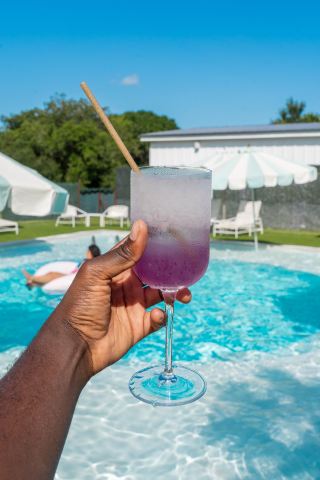 Poolside Drinks, Bungalow Patio, Pink Fridge, and Main House Outdoor Spaces