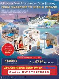 Free! 5D4N Cruise Round Trip from SIN to Krabi & Penang!