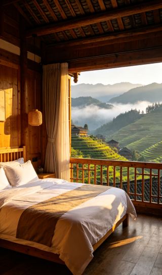 Watching the sunrise from the clouds of the rice terraces