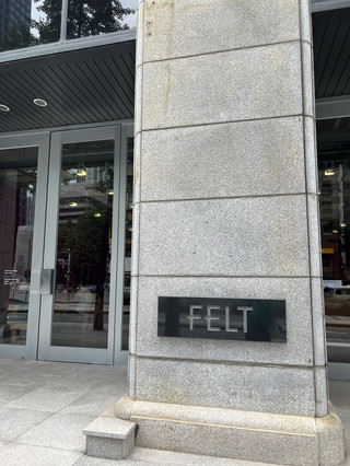 A chic cafe right by Cheonggyecheon! Felt Coffee Cheonggyecheon, famous for its striking red curtains. 