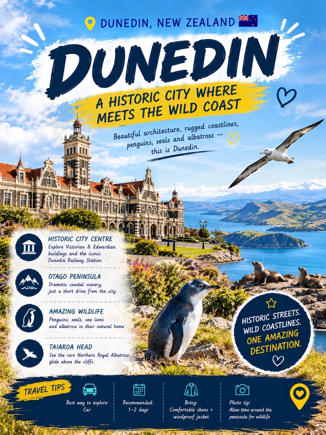 🇳🇿 Dunedin Surprised Me — Where Historic Streets Meet the Wild Coast✨