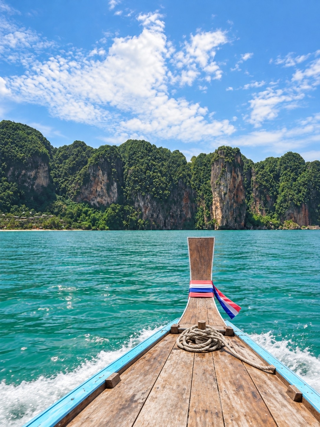 🌊 Ao Nang, Krabi | Beautiful sea, clear water, and spectacular limestone mountain views.