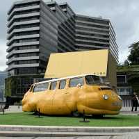 Crazy “Bully” VW bus in the bay of Kowloon