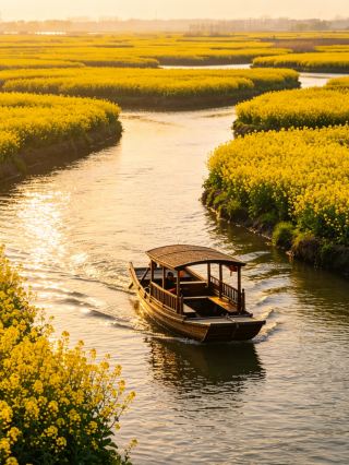 Xinghua Rapeseed Flowers | Take a boat trip into a golden sea of ​​flowers in this water town, the epitome of spring romance.