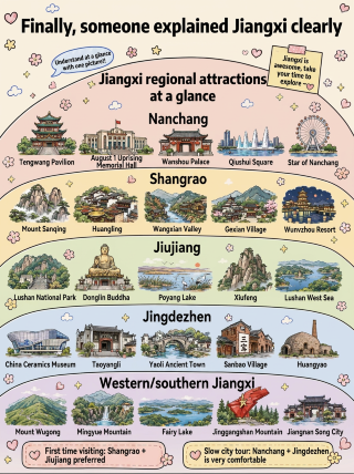 Not sure where to go in Jiangxi? Save this image to see attractions across the province