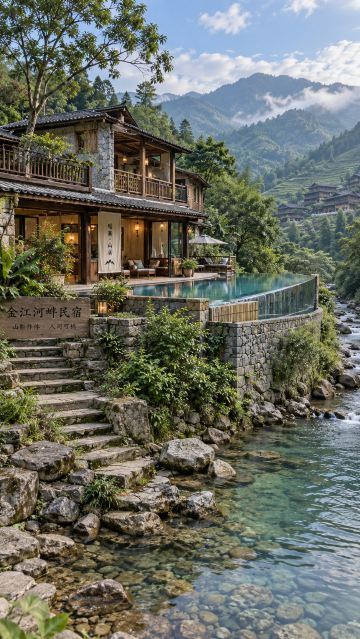 Longsheng với nhiệt độ 23℃, địa điểm lý tưởng cho chuyến đi chơi gia đình! Hãy nghỉ tại nhà nghỉ ven sông có hồ bơi và khám phá dãy núi Longji.