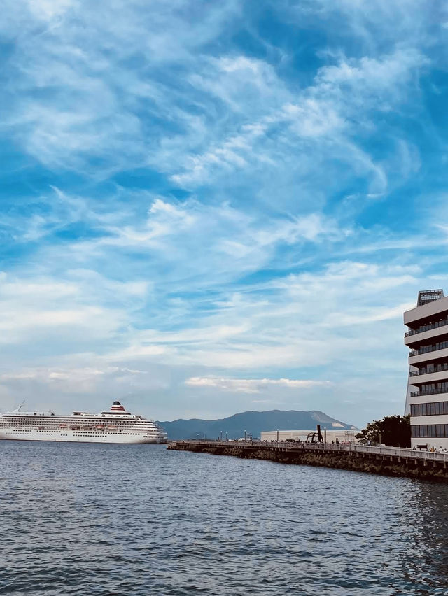 A peaceful waterfront space that offers breathtaking views of Mutsu Bay and passing cruise ships