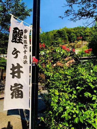 宿場町でうつくしい花と日本の景色を