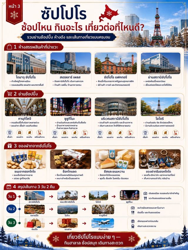 ❄️🇯🇵 ซัปโปโร 3 วัน 2 คืน เที่ยวเมืองหิมะ กินฮาลาล ช้อปสนุก เดินทางง่าย!