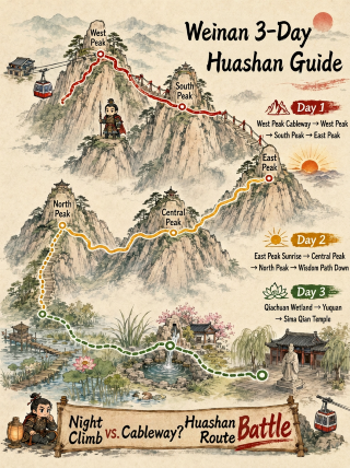 Three days tested in Weinan! Huashan night climb vs. daytime cable car, which to choose