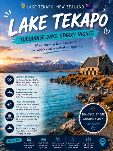 🇳🇿 Lake Tekapo Surprised Me — Turquoise Water by Day, Stars by Night✨