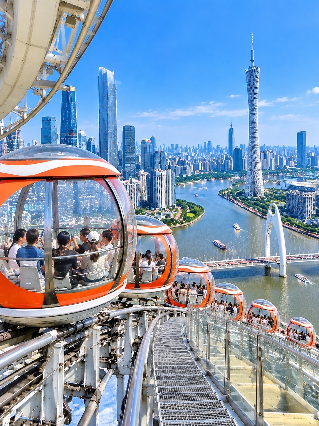 Naik kereta gantung bentuk gelembung yang super lucu buat nikmatin pemandangan kota secara menyeluruh. Atmosfernya asyik banget, pas banget buat foto-foto, dan cocok buat jalan-jalan bareng teman atau keluarga ✨

📍 Guangzhou, China
💡 Disarankan datang di sore menjelang malam biar bisa dapet pemandangan siang sekaligus lampu-lampu kota yang cantik pas malam hari.