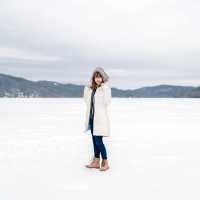 Walking on the frozen surface of Lake Morey