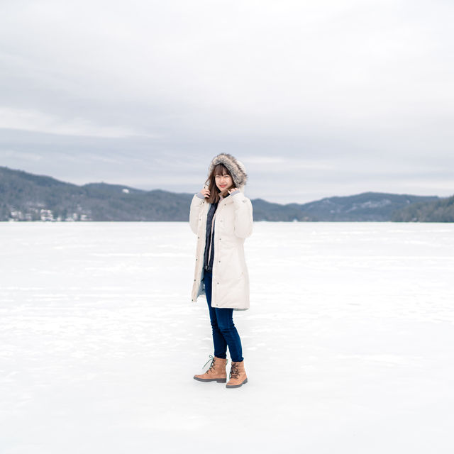 Walking on the frozen surface of Lake Morey