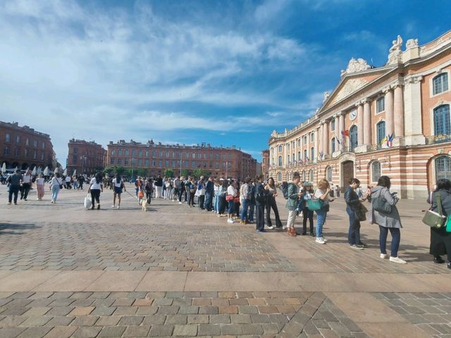 People standing for a Belgian waffles 