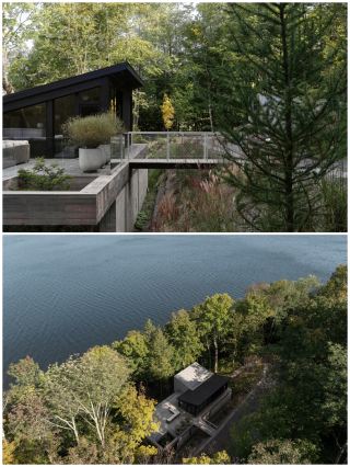 Encountering the perfect harmony of counter-slope residential architecture and nature on the shores of a Canadian lake!