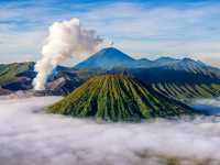 The Sun Rising Over the Volcano and Sorrounding Sea