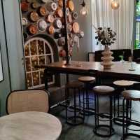 spacious cace with pastries and coffee
