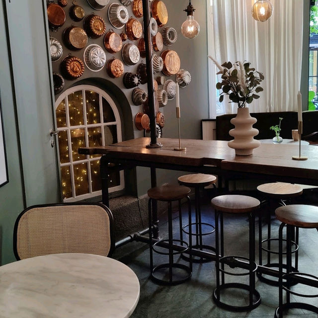 spacious cace with pastries and coffee