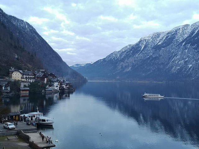A fairytale village by the lake, frozen 
