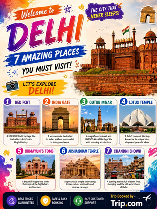 🏛️✨ DELHI – WHERE HISTORY MEETS MODERN INDIA! 🇮🇳❤️
Welcome to Delhi, India's vibrant capital city, where magnificent monuments, bustling markets, delicious food, and rich culture create unforgettable travel experiences! 🌆✈️
📍 7 Amazing Places You Must Visit in Delhi
🏰 Red Fort
A UNESCO World Heritage Site and one of the most iconic symbols of India's Mughal heritage.
🇮🇳 India Gate
A magnificent war memorial surrounded by beautiful gardens and evening lights.
🕌 Qutub Minar
The world's tallest brick minaret and a masterpiece of Indo-Islamic architecture.
🌸 Lotus Temple
Famous for its unique lotus-shaped design and peaceful atmosphere.
🏛️ Humayun's Tomb
A stunning Mughal monument that inspired the design of the Taj Mahal.
✨ Akshardham Temple
A breathtaking cultural and spiritual complex showcasing India's heritage.
🛍️ Chandni Chowk
Experience Old Delhi's vibrant markets, street food, and historic charm.
🍴 Must-Try Delhi Food
🥘 Chole Bhature
🥟 Momos
🍢 Kebabs
🧈 Butter Chicken
🍨 Kulfi Falooda
📅 Best Time to Visit
November to March offers pleasant weather and the perfect conditions for sightseeing.
🎫 Trip Booked by Trip.com
Book your flights, hotels, airport transfers, and holiday packages with Trip.com for a smooth and hassle-free Delhi adventure.
🌟 Discover majestic monuments, colorful bazaars, incredible cuisine, and timeless history in the heart of India!
#Delhi #NewDelhi #DelhiTourism #IndiaGate #RedFort #QutubMinar #LotusTemple #IncredibleIndia #VisitDelhi #DelhiTravel #travel #thingstodo #familytravel #couplestrip #staycation