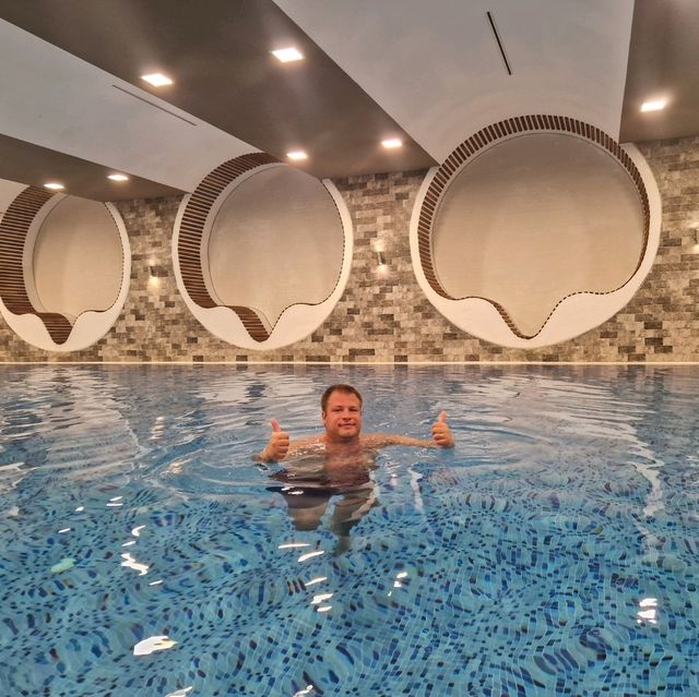 Beautiful indoors pool at our hotel